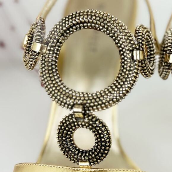 Nine West Stefania Metallic Leather Slingback Stiletto Heels Gold Size 8.5 M - Picture 6 of 16